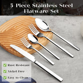 WANGYUANJI 5-Piece Heavy-Duty Stainless Steel Flatware Set with Knife, Fork & Spoon